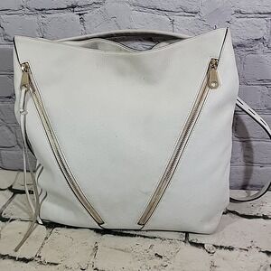 Rebecca Minkoff  Hobo Bag Crossbody Off White Leather Zippers Lined Flaws